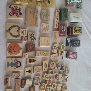 Assorted Wooden Stamps and Ink Pads